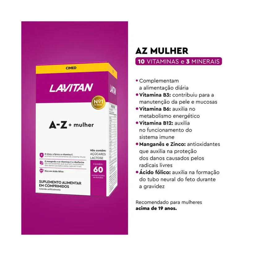 Polivitamínico Lavitan A-Z Mulher 60 Comprimidos